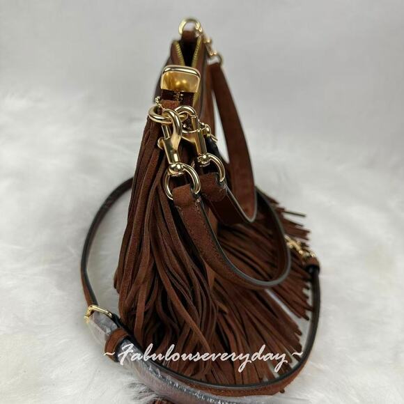 Coach Teri Shoulder/Crossbody Bag With Fringe In Suede/Vintage Brown CCC66 NWT - Picture 3 of 11